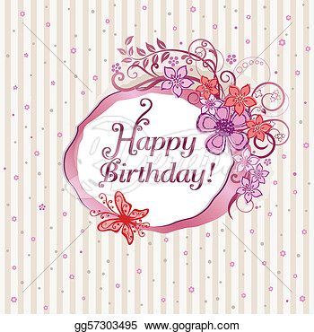 Vector Clipart   Pink Floral Happy Birthday Card  Vector Illustration