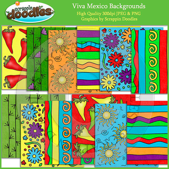 Viva Mexico   Fiesta Backgrounds Clip Art By Scrappindoodles