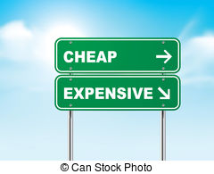 3d Road Sign With Cheap And Expensive Isolated On Blue