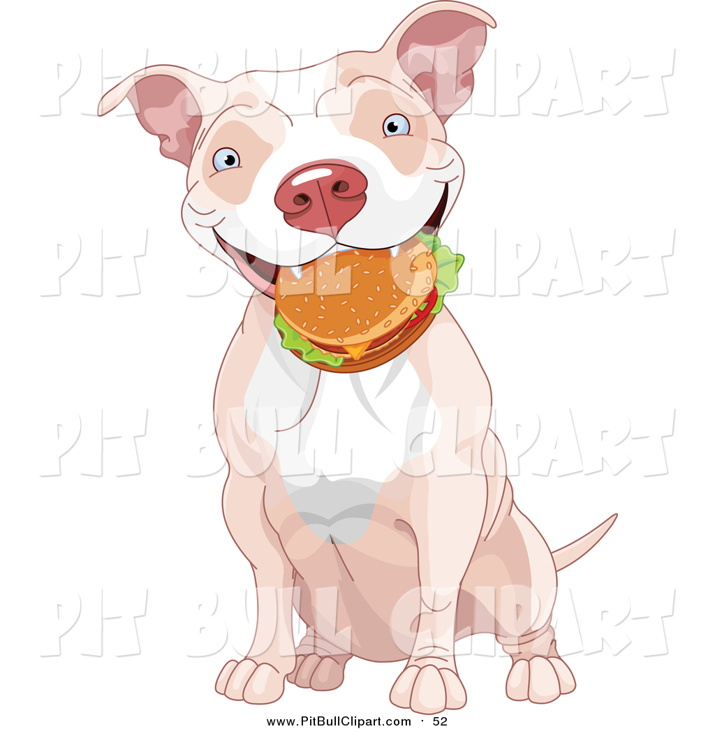     And White Pit Bull Dog Sitting And Eating A Cheeseburger By Pushkin