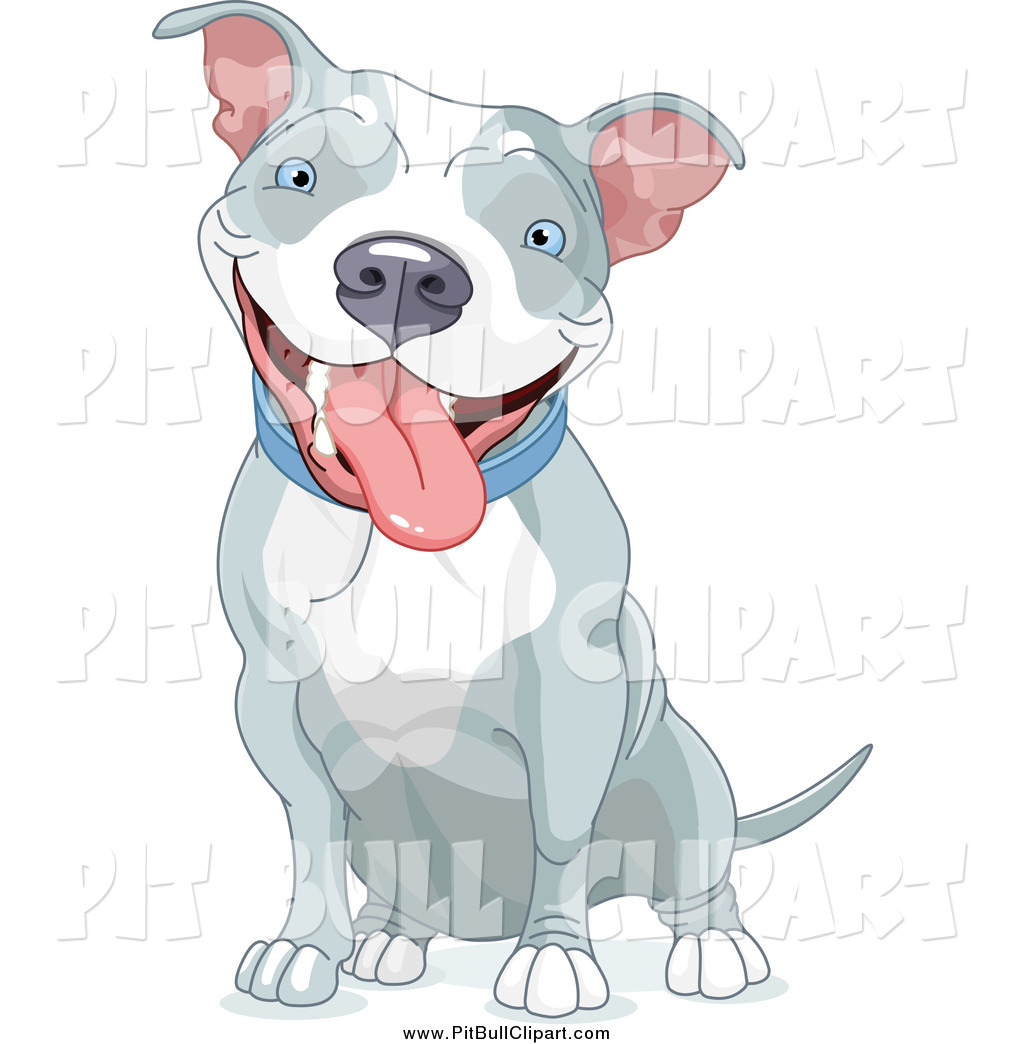 Clip Art Of A Happy Gray And White Pit Bull Sitting By Pushkin
