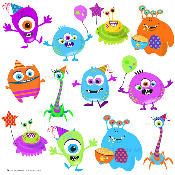 Clipart Clip Art Cute Little Birthday Party Digital Monster Silly    