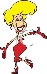 Happy Blond Woman Dancing In A Red Dress Clip Art Image 