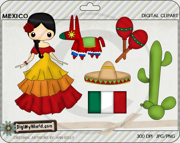 Mexico Spanish Sombrero Girl Cactus Maraccas And By Digimyworld