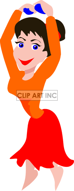 Royalty Free A Happy Woman In An Orange Dress Dancing Clipart Image    