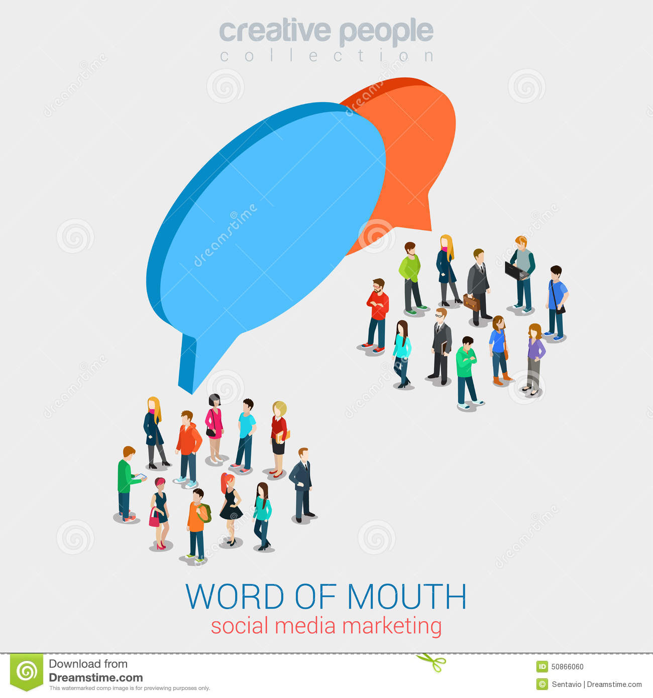Social Marketing Word Of Mouth Gossip Flat 3d Web Isometric Stock    