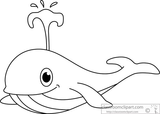 Whale With Water Spout Black White Outline 914   Classroom Clipart
