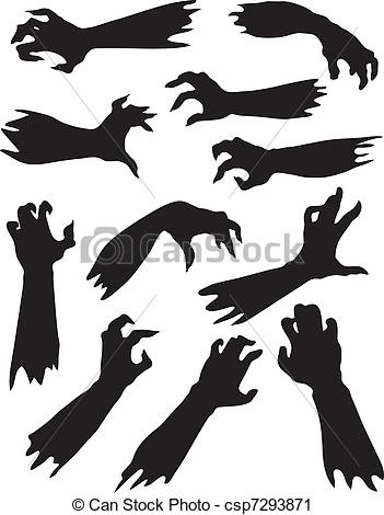 Art Of Scary Zombie Hands Silhouettes Set   Helloween Set Of Scary
