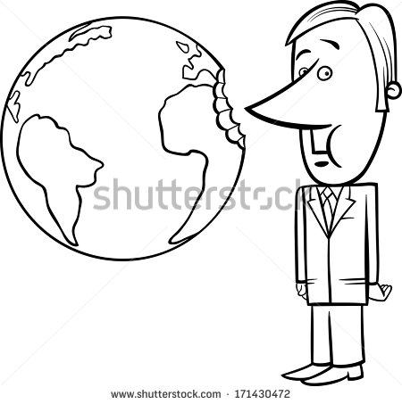 Black And White Concept Cartoon Illustration Of Businessman Biting The