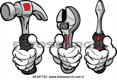 Cartoon Vector Image Of Hands Holding Home Repair Tools Hammer Wrench
