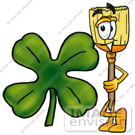 Clip Art Graphic Of A Straw Broom Cartoon Character With A Green Four    