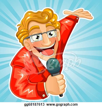 Clipart   Cartoon Tv Host Holding A Microphone And Making A Presenting