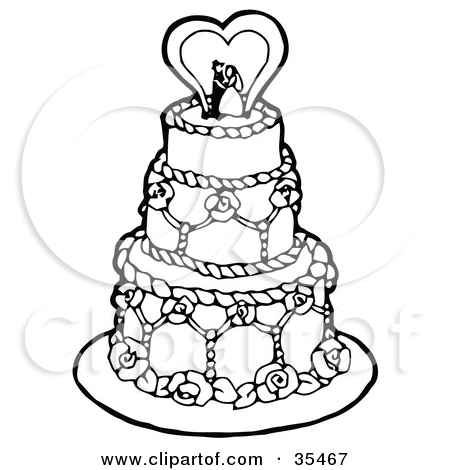 Clipart Illustration Of A Black And White Tiered Wedding Cake With A