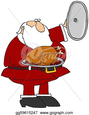 Clipart   Santa Presenting A Cooked Turkey  Stock Illustration