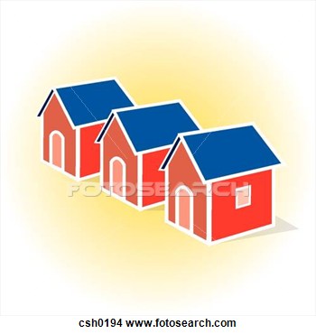 Drawings Of Three Houses In A Row Csh0194   Search Clip Art