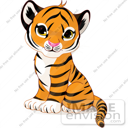      Free  Rf  Clip Art Of An Adorable Baby Tiger Cub Sitting By Pushkin