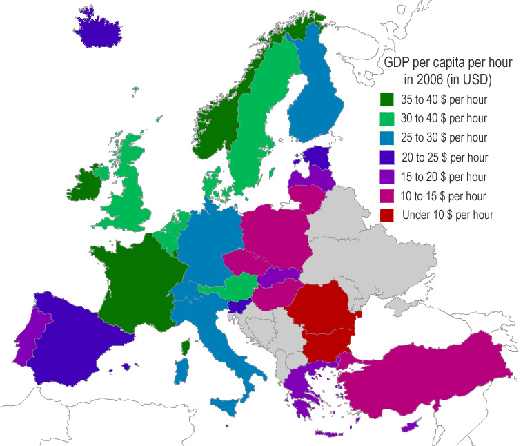 Gdp Per Capita Per Hour At Ppp In Europe  Productivity