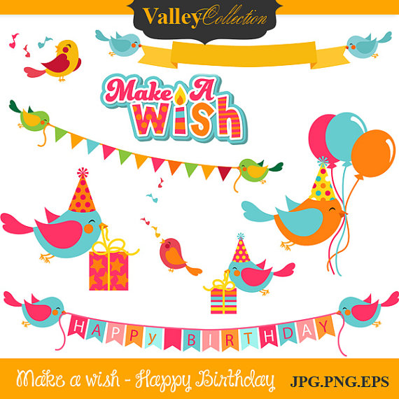 Make A Wish Clipart Make A Wish   Happy Birthday Digital Clip Art Set    