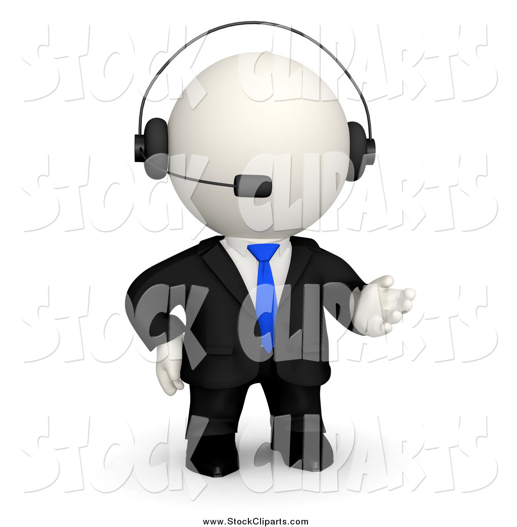 Of A 3d White Business Man Presenting And Wearing A Headset By Andresr