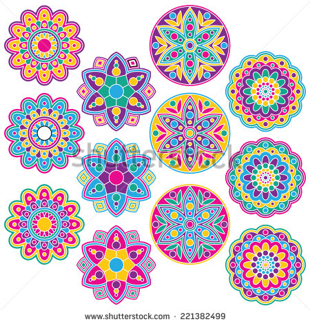 Rangoli Clip Art Set  Includes 12 Colorful Geometric Flowers Graphics    