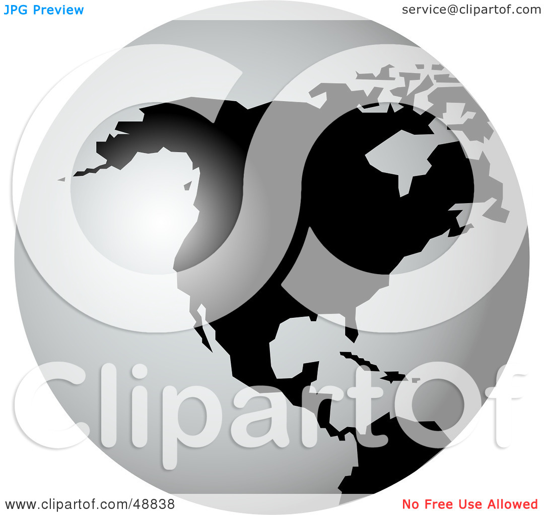 Rf  Clipart Illustration Of A Black And White Globe Featuring North