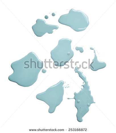 Set Of Multiple Puddles Of An Oil Paint Spill Isolated Over The White    