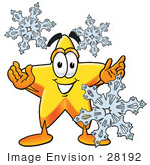 Star Cartoon Character Surrounded By Falling Snowflakes In Winter