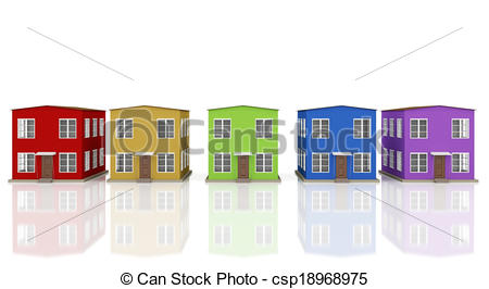 Stock Illustrations Of A Row Of Colored Small Houses On A White
