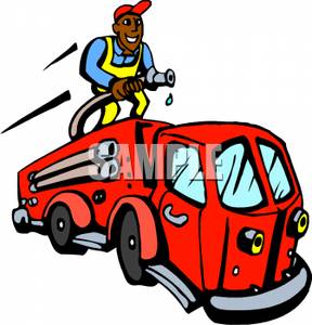 Black Fireman On A Firetruck   Royalty Free Clipart Picture