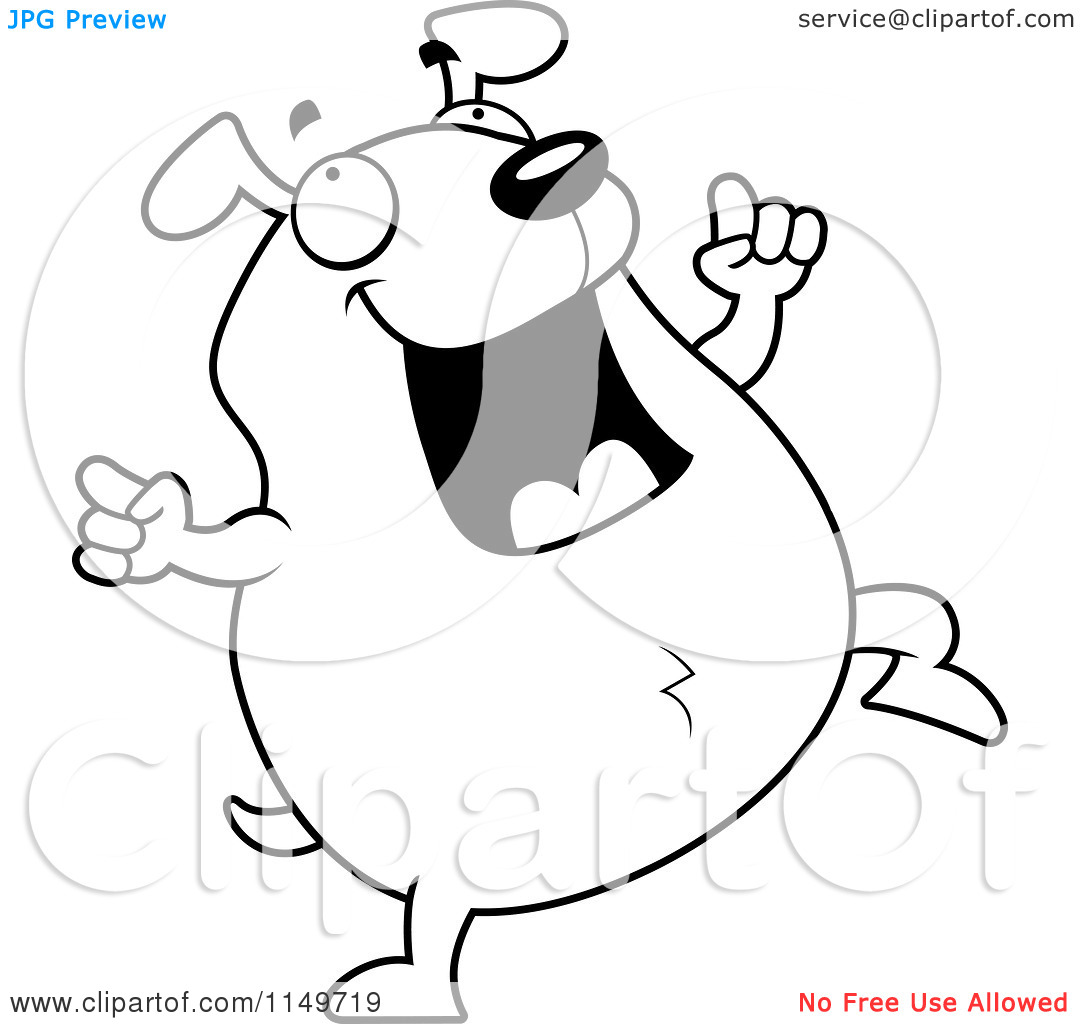 Cartoon Clipart Of A Black And White Happy Chubby Dog Dancing   Vector