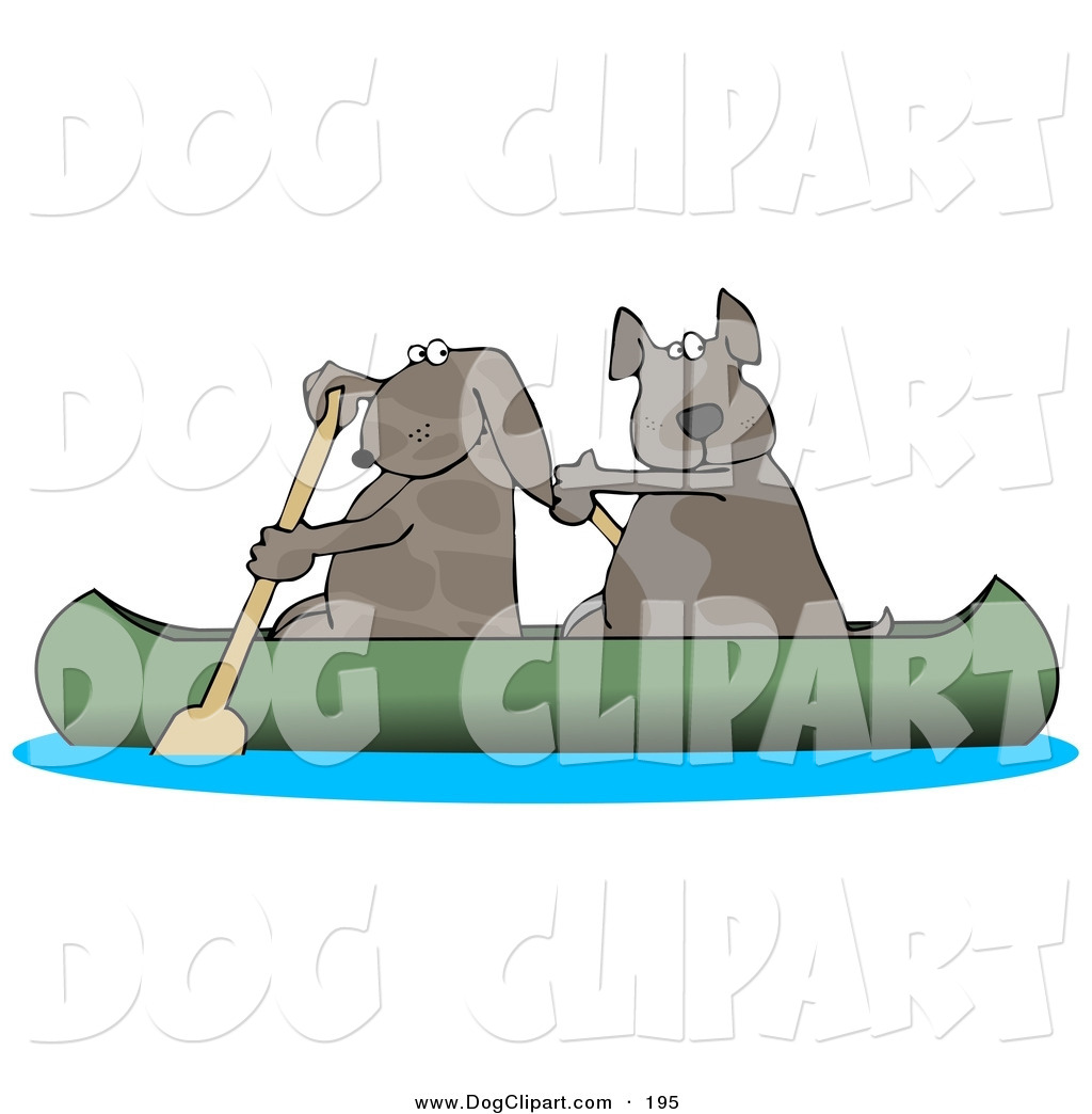 Clip Art Of Two Dogs Paddling A Green Canoe And Looking Backtwo Dogs