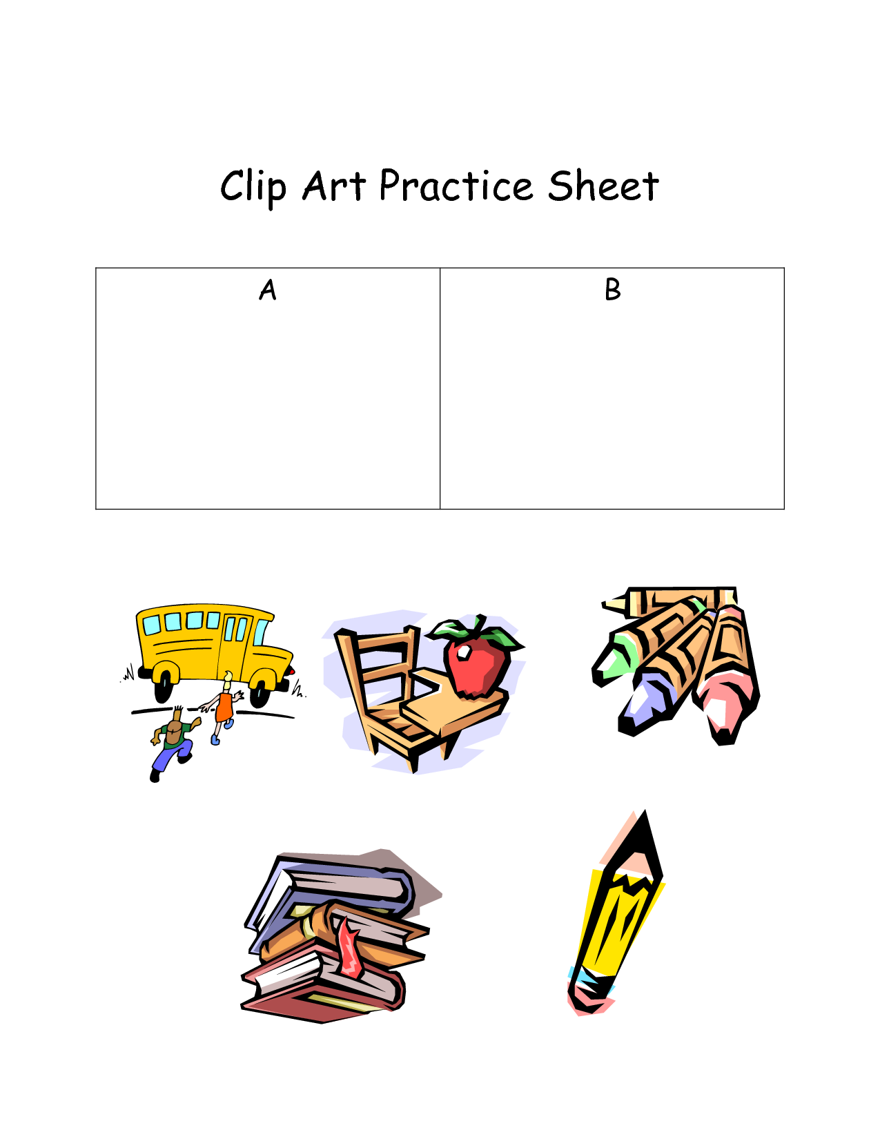 Clip Art Practice Sheet A B
