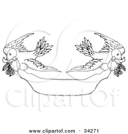 Clipart Illustration Of Two Black And White Turtle Doves Flying A