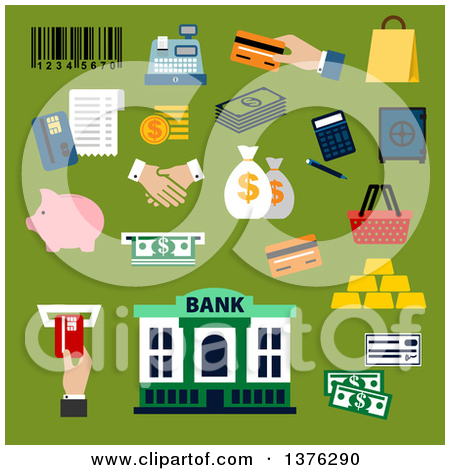 Clipart Of A Flat Design Dollar Bills And Coins Credit Card Money