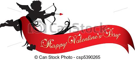 Clipart Vector Of Happy Valentines Day Banner   Cupid Silhouette With
