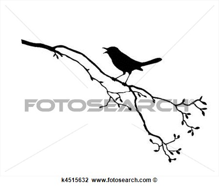 Clipart   Vector Silhouette Of The Bird On Branch Tree  Fotosearch