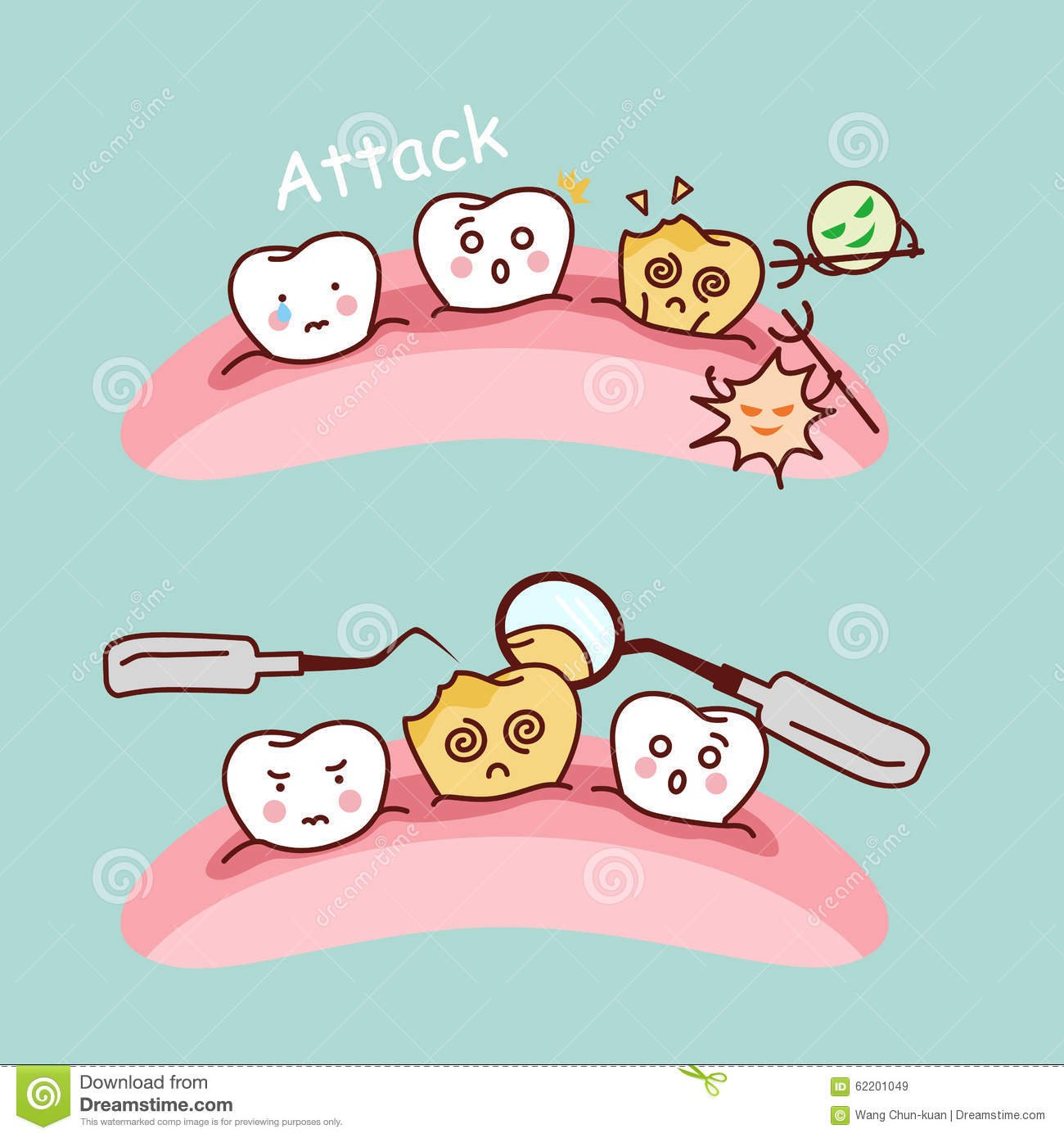Cute Cartoon Tooth Cavity Great For Health Dental Care Concept 
