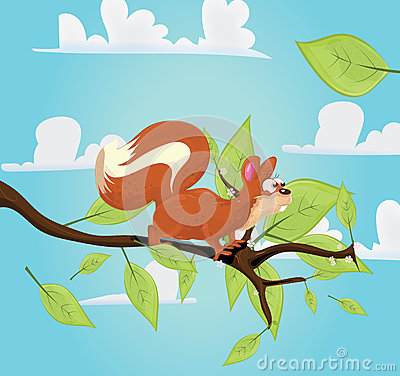 Cute Red Squirrel On Her Branch Stock Illustration   Image  43448794