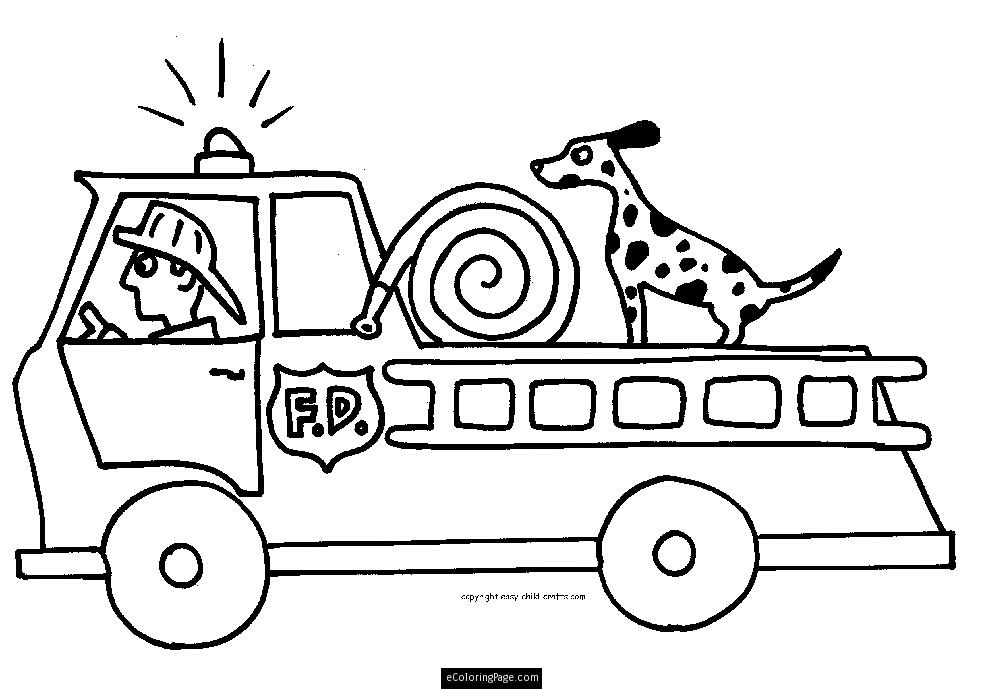 Fire Truck Fireman And Fire Dog Printable Coloring Page