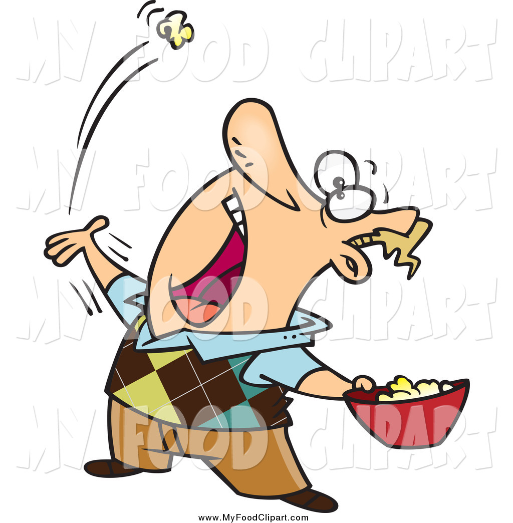 Food Clip Art Of A Cartoon White Man Skillfully Tossing Popcorn Into