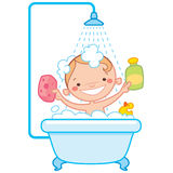 Happy Cartoon Baby Kid In Bath Tub Royalty Free Stock Photo