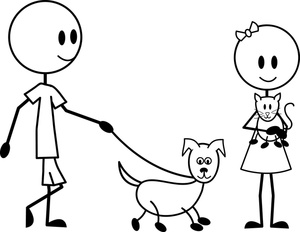 Image  Two Children A Boy And Girl With Their Pets A Dog And Cat