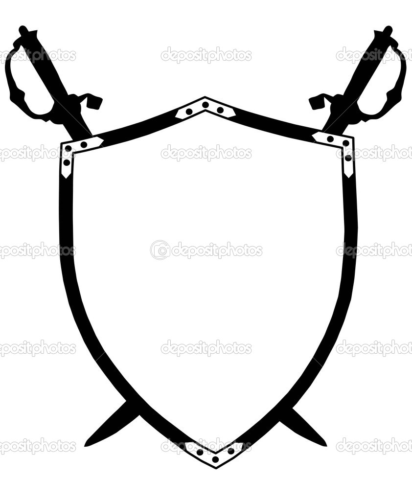 Isolated 16th Century War Shield With Crossed Swords   Stock Vector
