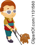     Of A Blind Boy Walking With A Dog And Cane Royalty Free Vector Clipart