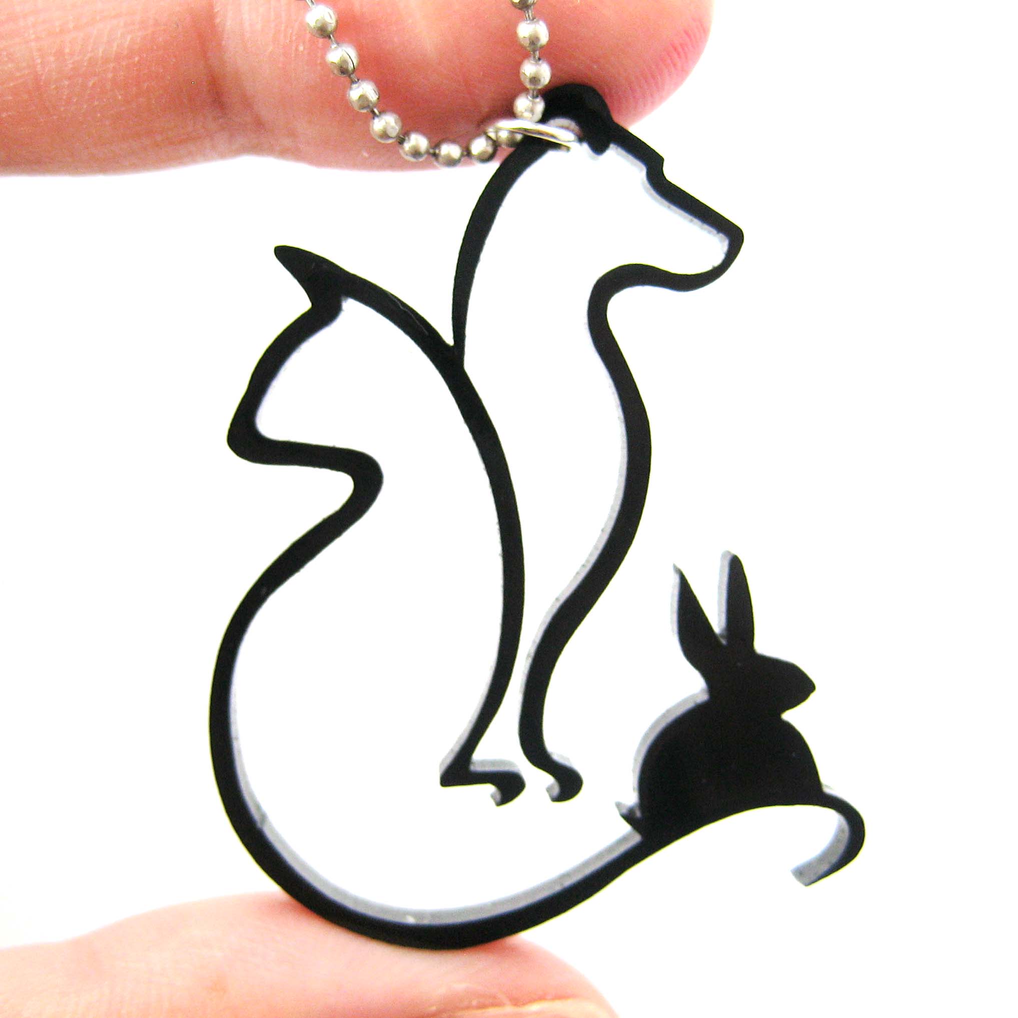Puppy Dog Cat And Bunny Silhouette Animal Outline Pendant Necklace