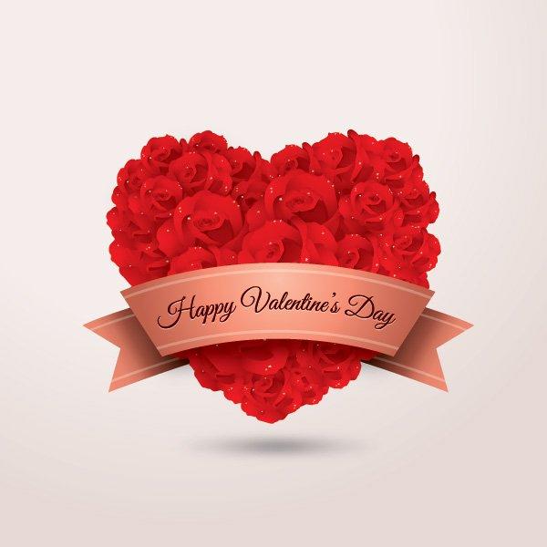     Rose Flowers And Banner With Happy Valentine S Day Text Free Vector