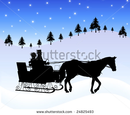 Silhouette Of Couple In Horse Drawn Sleigh Stock Photo 24825493    