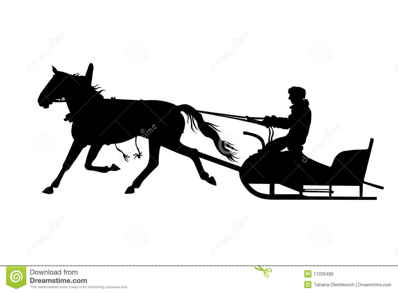Silhouette Of Man With Horse Drawn Sled Royalty Free Stock Images