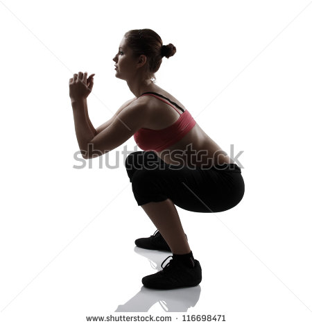 Sport Girl Doing Squatting Exercise Silhouette Studio Shot Over White
