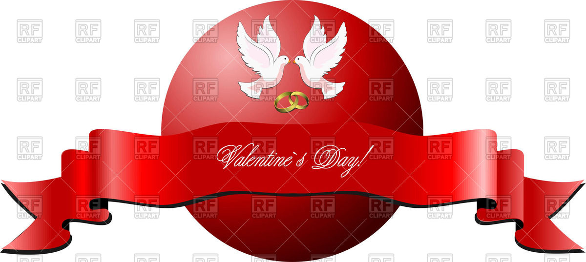 Valentine S Day Banner With Doves On Red Circle And Ribbon 51246    